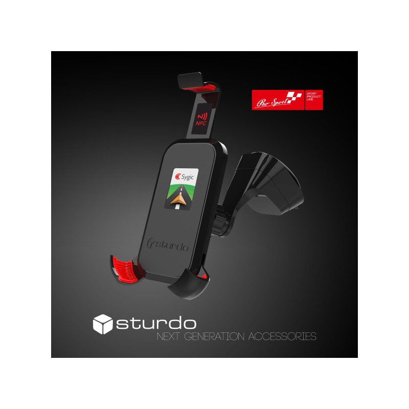 NFC Stojan do auta Sturdo Pro Sport, čierny + Sygic (pre Android)