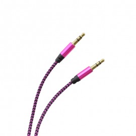 Textilný AUX kábel 2 x 3.5 mm jack fialovo - čierny