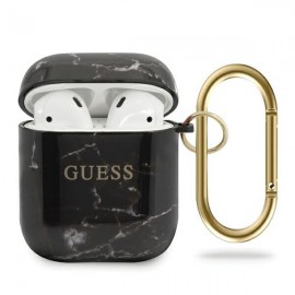 Guess puzdro na Apple AirPods, Marble Collection. čierna