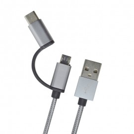 Kábel 2v1 USB-C / micro USB sivý, 1 m, 2.4A