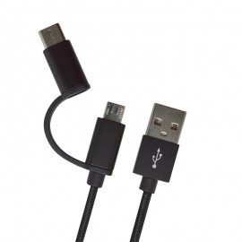 Kábel 2v1 USB-C / micro USB čierny, 1 m, 2.4A