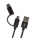 Kábel 2v1 USB-C / micro USB čierny, 1 m, 2.4A