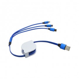 Modrý vyťahovací kábel 3v1 MicroUSB, TypeC, Lighting