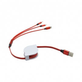 Červený vyťahovací kábel 3v1 MicroUSB, TypeC, Lighting