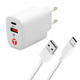 mobilNET sieťová nabíjačka 20W s káblom USB + Lightning, Power Delivery + Quick Charge 3.0 3A, biela