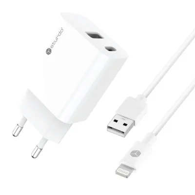 Sturdo sieťová nabíjačka 20W, Power Delivery + Quick Charge 3.0 + MFi kábel, biela