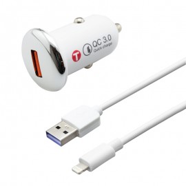 mobilNET nabíjačka do auta 3A 18W Quick Charge 3.0, Eco balenie, biela + USB Lightning 1M