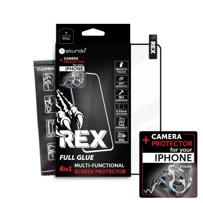 Sturdo Rex ochranné sklo + Camera protection iPhone 15 Pro Max, čierne (6in1 FG+Camera)