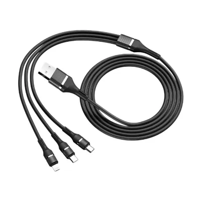Sturdo textilný kábel 3v1 6A 60W 1,2m USB, čierny