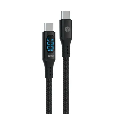 Sturdo textilný kábel 2x Type-C 100W 1M s LED displejom, čierny