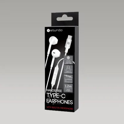 Sturdo slúchadlá s textilným opletom Type-C, 1,2m, biele