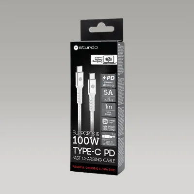 Sturdo textilný kábel 2x Type-C PD 100W 5A, biely