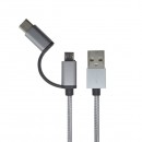 Kábel 2v1 - USB typC, microUSB, sivý, 1m, 2.4A