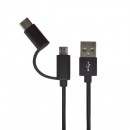 Kábel 2v1 - USB typC, microUSB, čierny, 1m, 2.4A