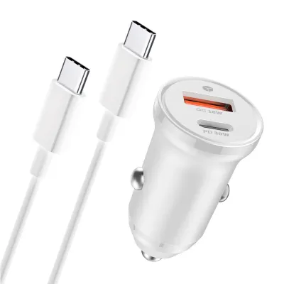 Sturdo autonabíjačka 30W (PD+QC 3.0) + 1M Type-C 60W kábel, biela