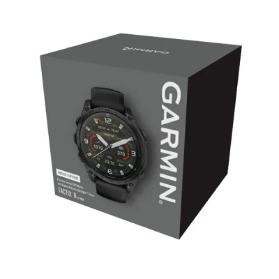 Garmin tactix 8 - 47mm, AMOLED, Sapphire, Black DLC Titanium, Black/Pebble Gray band  (Applied Ballistics Ultralight™)
