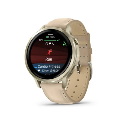 Garmin VENU 4 - 41mm, Beige/ Lunar Gold + Leather