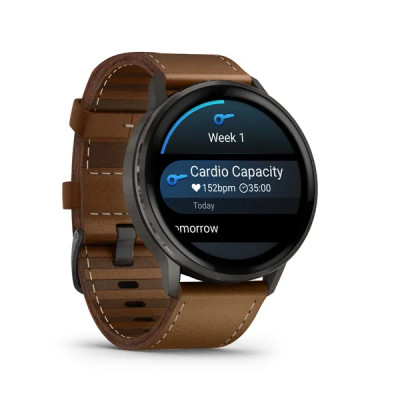 Garmin VENU 4 - 45mm, Black/ Slate + Leather