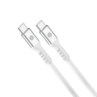 Sturdo textilný kábel 2x Type-C PD 60W 3A, 1m, biely