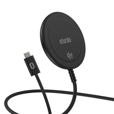 Sturdo Qi2 25W magnetická bezdrôtová nabíjačka (1,5m, Type-C), čierna