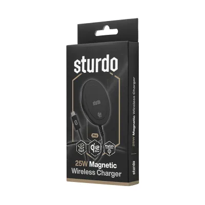 Sturdo Qi2 25W magnetická bezdrôtová nabíjačka (1,5m, Type-C), čierna
