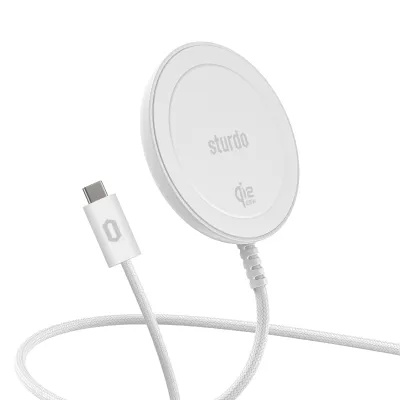 Sturdo Qi2 25W magnetická bezdrôtová nabíjačka (1,5m, Type-C), biela