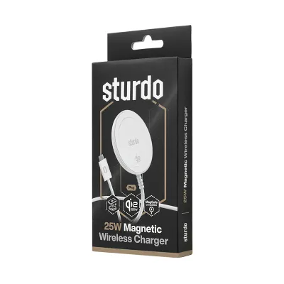 Sturdo Qi2 25W magnetická bezdrôtová nabíjačka (1,5m, Type-C), biela