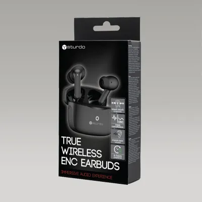 STURDO Bezdrôtové slúchadlá True Wireless M83 s funkciou ENC, čierne
