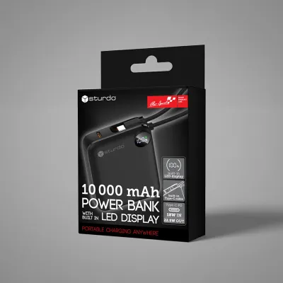 STURDO Powerbanka 10000 mAh, PD 22.5W, SCP, čierna